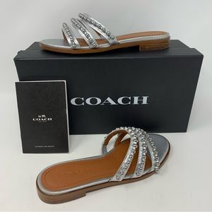 Coach NWT Isa Studded Leather Slide Silver Sandal Size 5